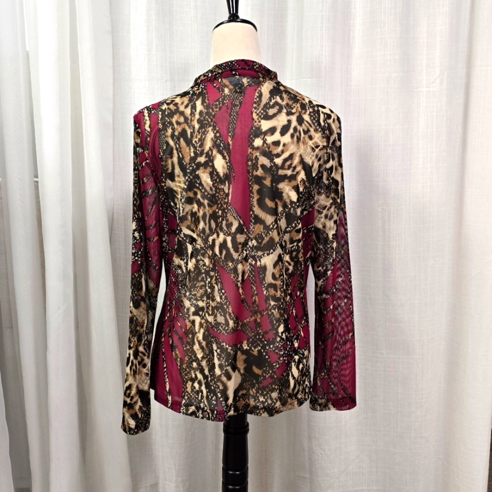 2/$30 H&M Sheer Snake Print Zip Front Womens Blouse Size M Office Siren - Picture 6 of 13